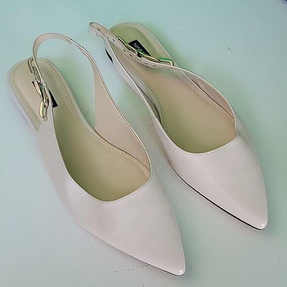 NEW Nine West 11 LEATHER NEUTRAL STRETCH SLIP ON POINTED TOE SLINGBACK FLATS - Picture 2 of 8
